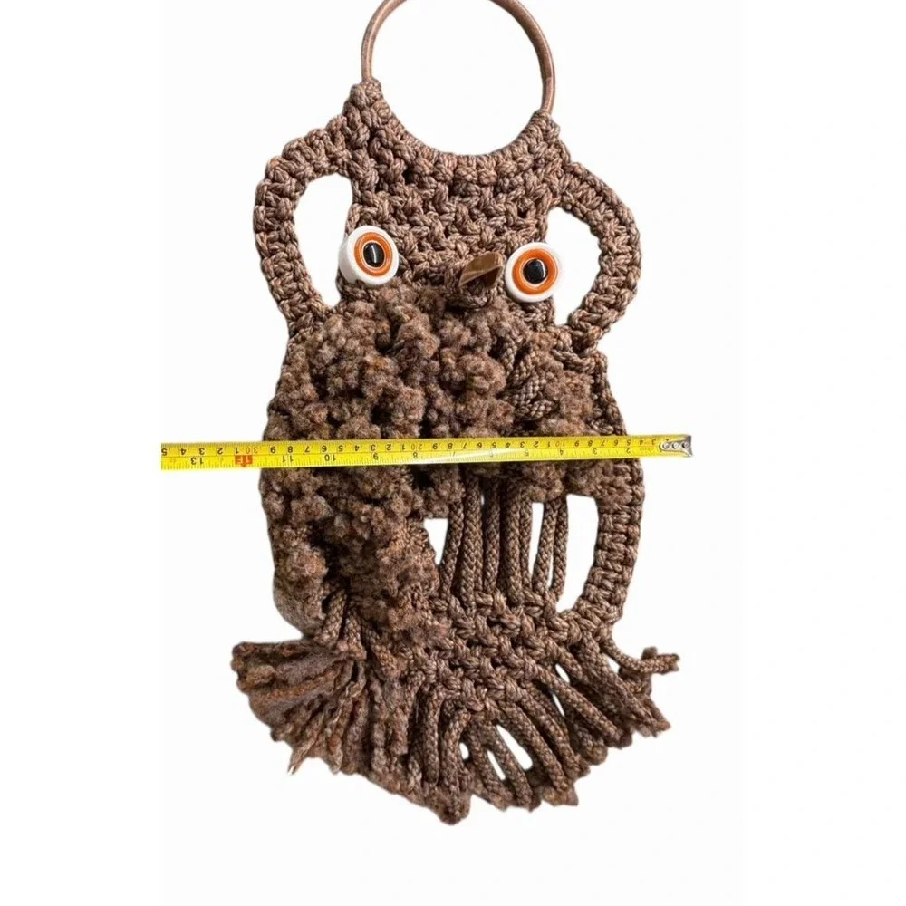 Vintage Macrame Owl Wall Hanging Decor Woodland Boho Retro Handmade MCM 70s